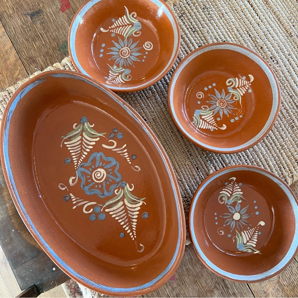 VINTAGE EL PALOMAR HANDMADE/HANDPAINTED 4PC POTTERY SET